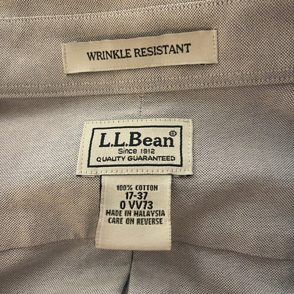L.L. Bean blue cotton, button-down, long sleeve shirt.  Size 17 x 37.​ - Picture 6 of 7